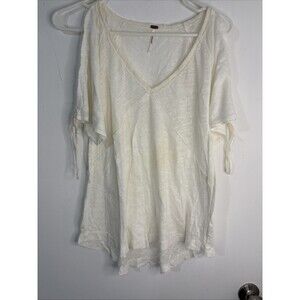 Free People Linen Cotton Tunic Vneck Boho Coquette Girlie Beach delicate XS NWOT